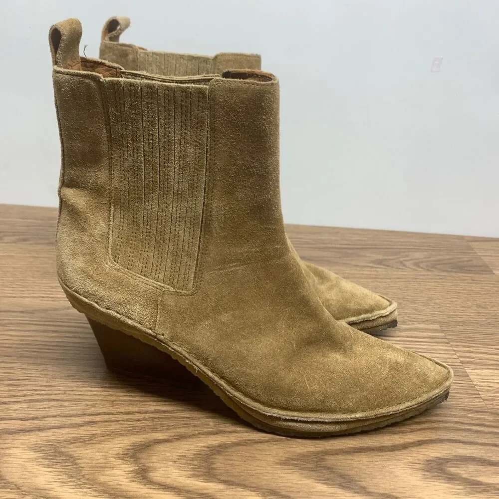 Tory Burch Lila Heeled Ankle Boot Nat Suede Color Brown Womens‎ Size 8.5 M